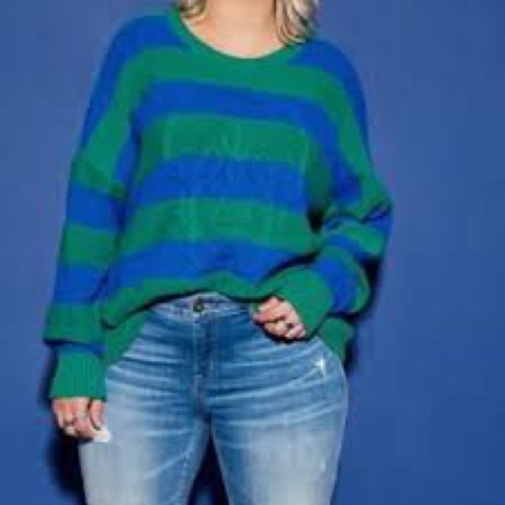 Torrid Lovesick Striped Green Blue Cotton Skull/Skeleton Women's Sweater Size 2X